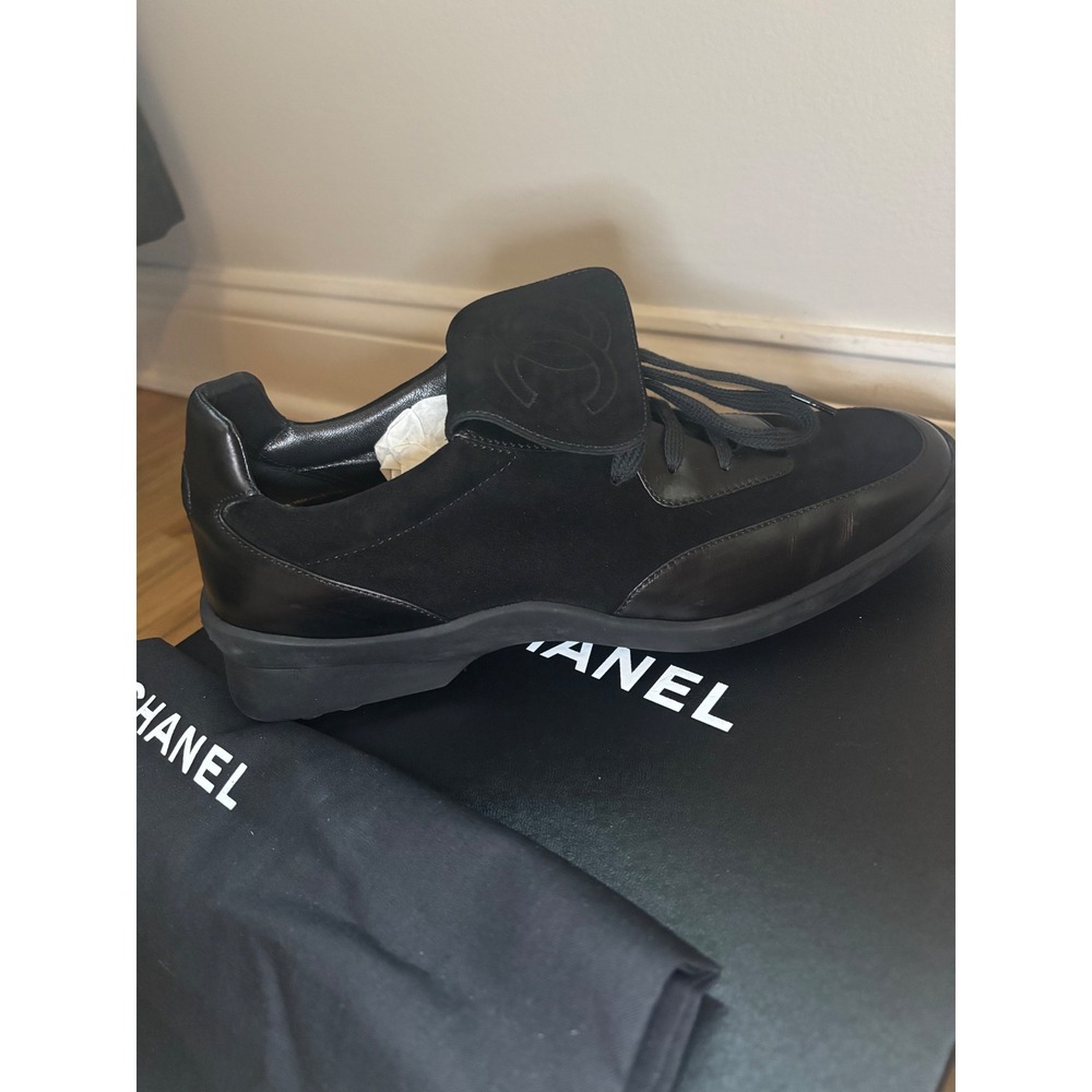 Chanel CC Logo Flap Suede Leather Sneakers Black Low Top Trainers size 38 - Picture 5 of 11